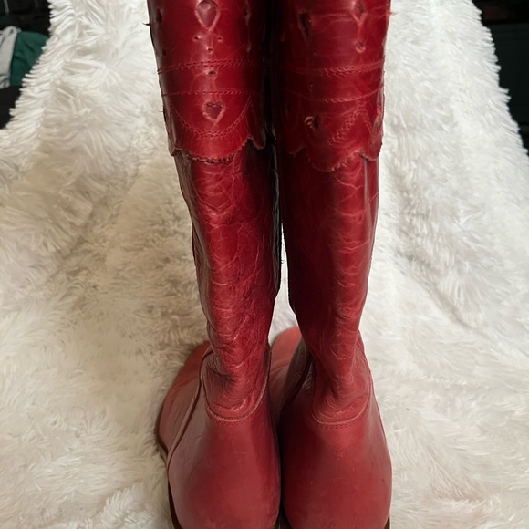 Charlie 1 Horse Mid Calf Distressed Red Western Leather Zip Boots Womens Sz 9.5B - Picture 5 of 14